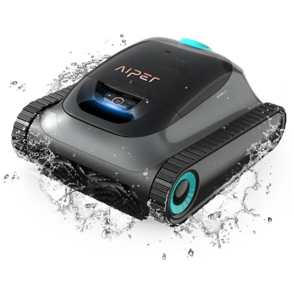 Aiper Scuba S1 2025 Robot Aspirador WavePath 2.0 con acabado gris, orugas laterales robustas, cepillos frontales en V y panel superior con botón iluminado - Ítem3
