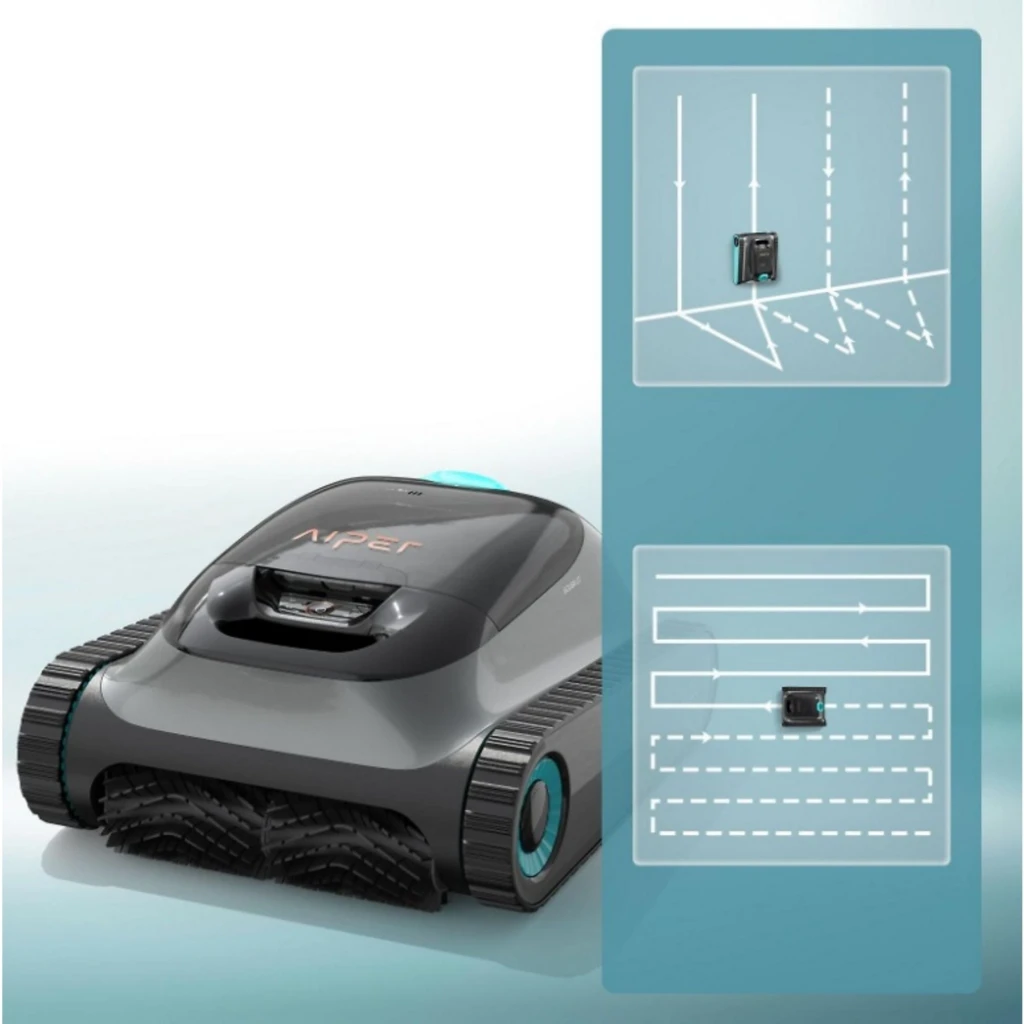 Aiper Scuba S1 2025 Robot Aspirador WavePath 2.0 con acabado gris, orugas laterales robustas, cepillos frontales en V y panel superior con botón iluminado - Ítem7