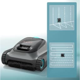 Aiper Scuba S1 2025 Robot Aspirador WavePath 2.0 gris con orugas laterales, cepillos frontales dobles y diagrama de rutas inteligentes para limpieza eficiente