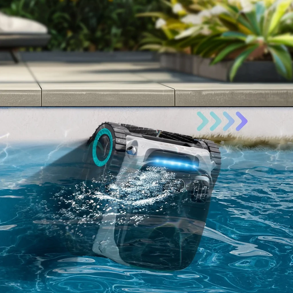 Aiper Scuba S1 Pro 2025 Robot Aspirador 379 LPM en gris oscuro con orugas robustas, rejillas superiores dobles y aro LED turquesa; incluye control por app - Ítem3