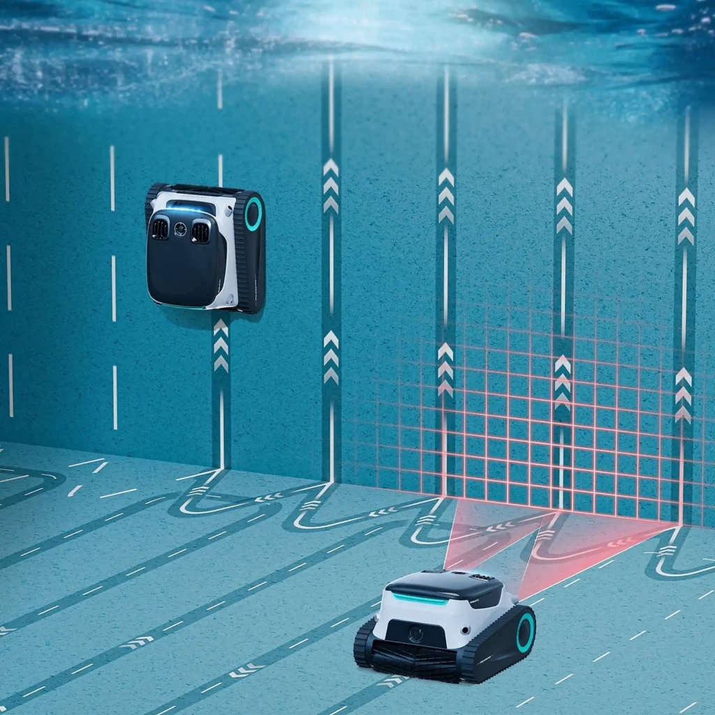 Aiper Scuba S1 Pro 2025 Robot Aspirador 379 LPM en gris oscuro con orugas robustas, rejillas superiores dobles y aro LED turquesa; incluye control por app - Ítem5