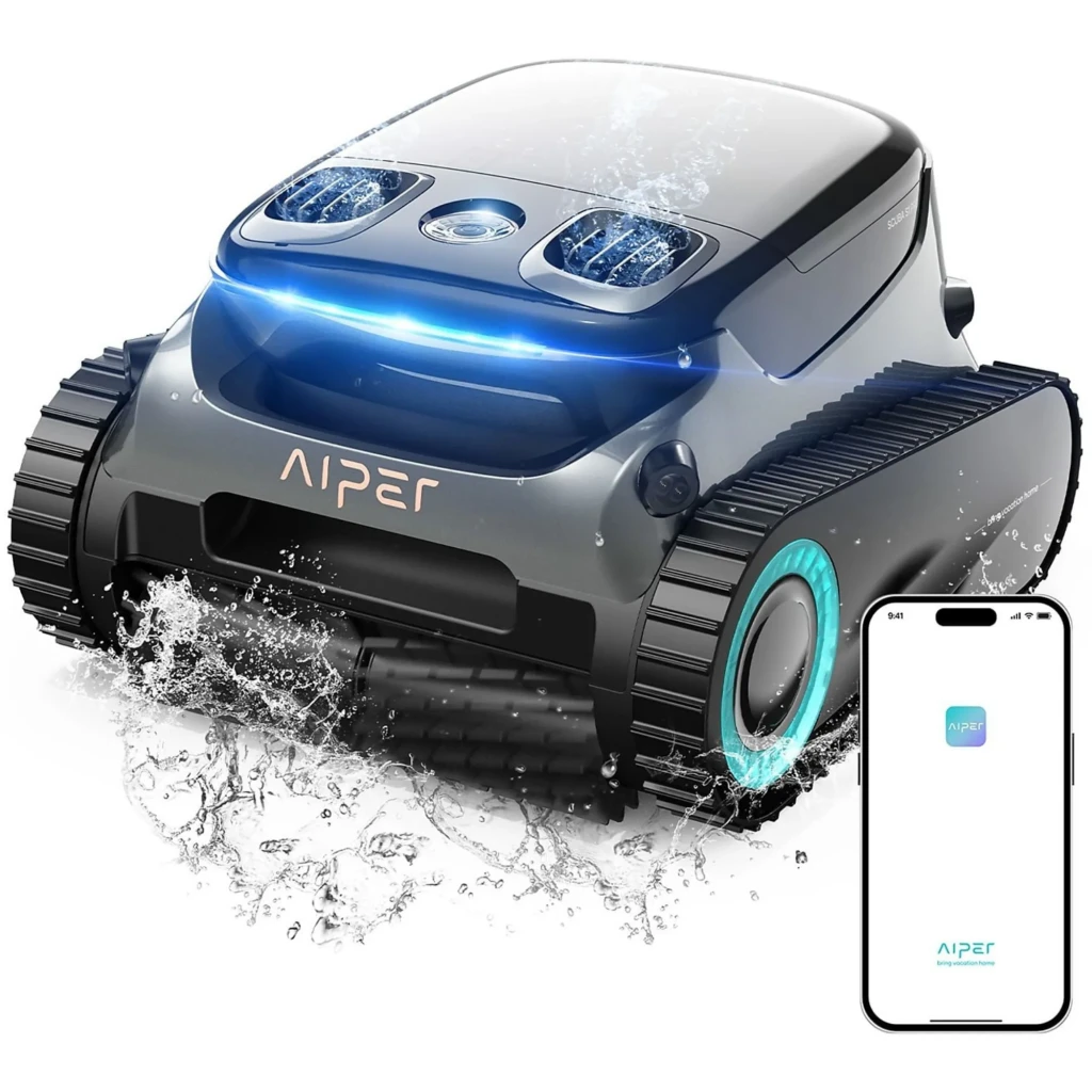 Aiper Scuba S1 Pro 2025 Robot Aspirador 379 LPM en gris oscuro con orugas robustas, rejillas superiores dobles y aro LED turquesa; incluye control por app - Ítem2