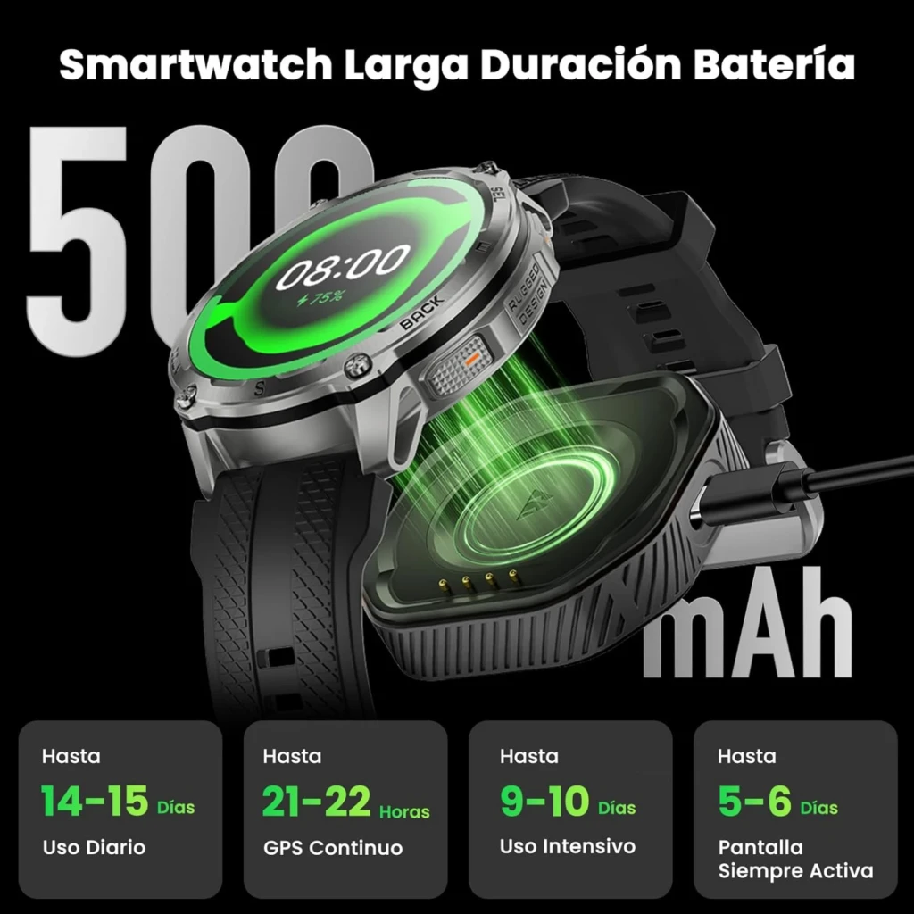 Kospet Tank T4 Edição Especial em prateado, caixa robusta, mostrador AMOLED 1,43 com bisel metálico, pulseira preta esportiva e pulseira extra de aço inox - Item7