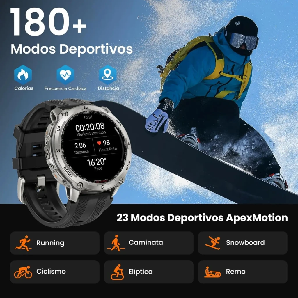 Kospet Tank T4 Edição Especial em prateado, caixa robusta, mostrador AMOLED 1,43 com bisel metálico, pulseira preta esportiva e pulseira extra de aço inox - Item1