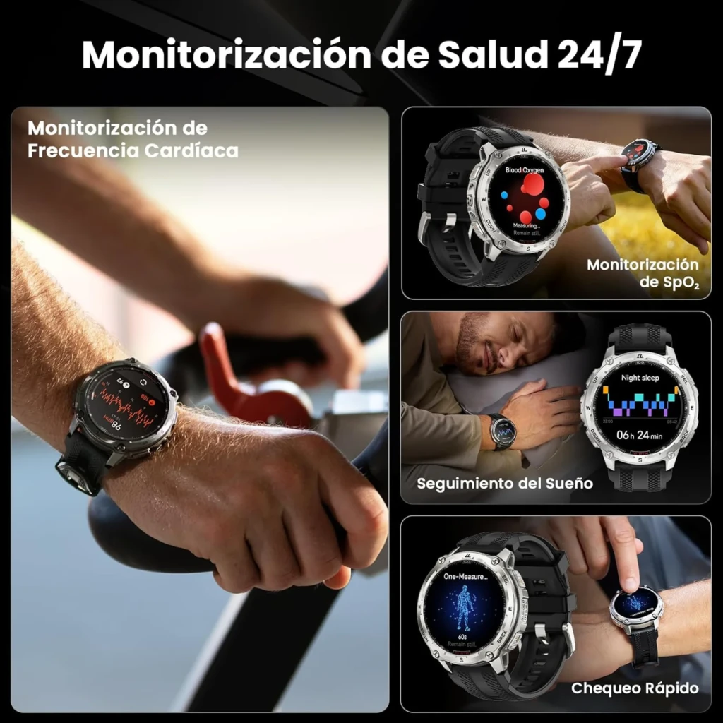 Kospet Tank T4 Edição Especial em prateado, caixa robusta, mostrador AMOLED 1,43 com bisel metálico, pulseira preta esportiva e pulseira extra de aço inox - Item2