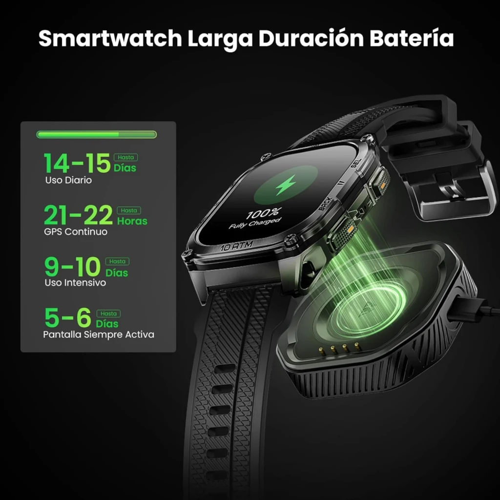Kospet Tank M4 Special Edition preto com caixa robusta metálica, tela AMOLED 1,96 polegadas, mostrador laranja, pulseira de silicone e pulseira metálica extra - Item3