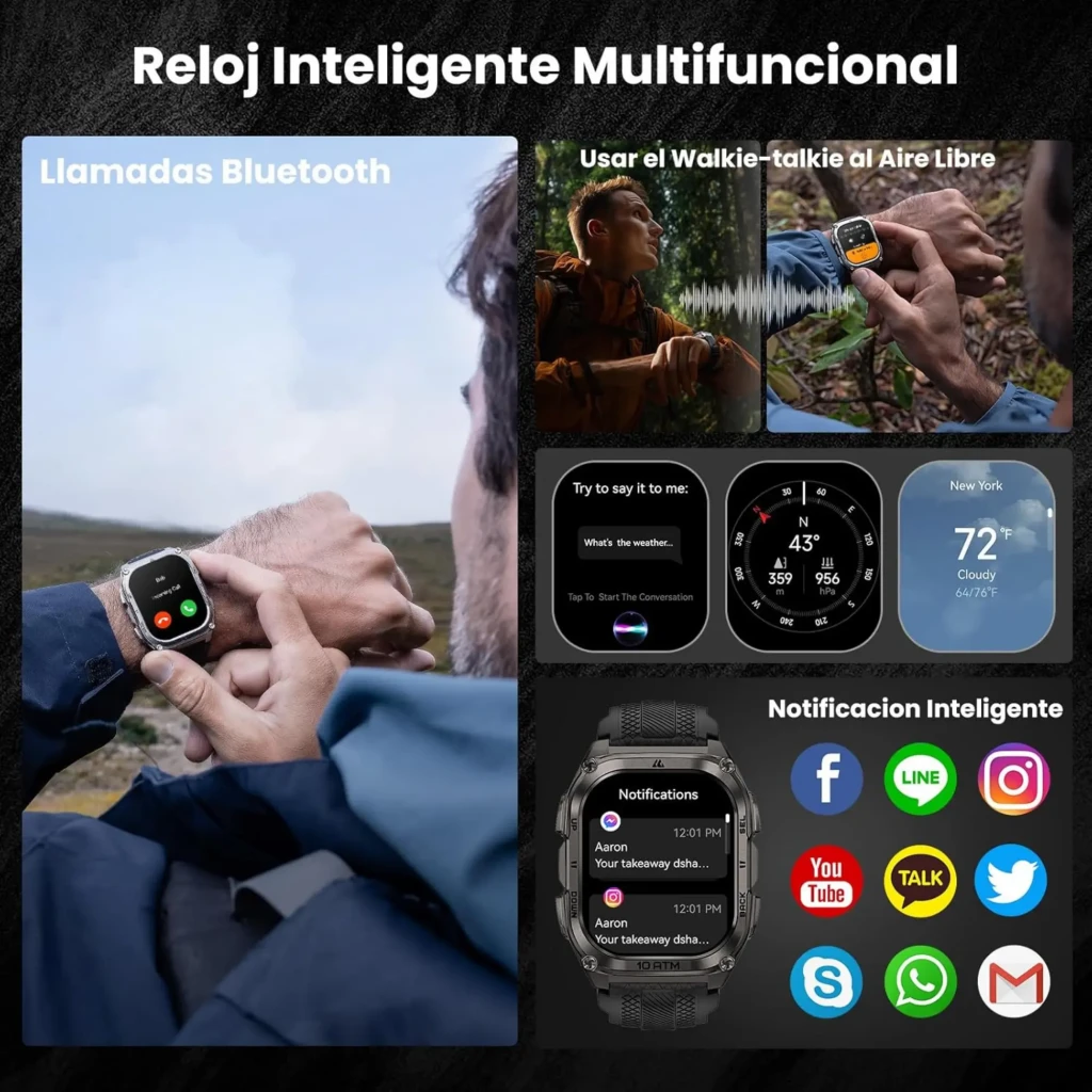 Kospet Tank M4 Special Edition preto com caixa robusta metálica, tela AMOLED 1,96 polegadas, mostrador laranja, pulseira de silicone e pulseira metálica extra - Item4