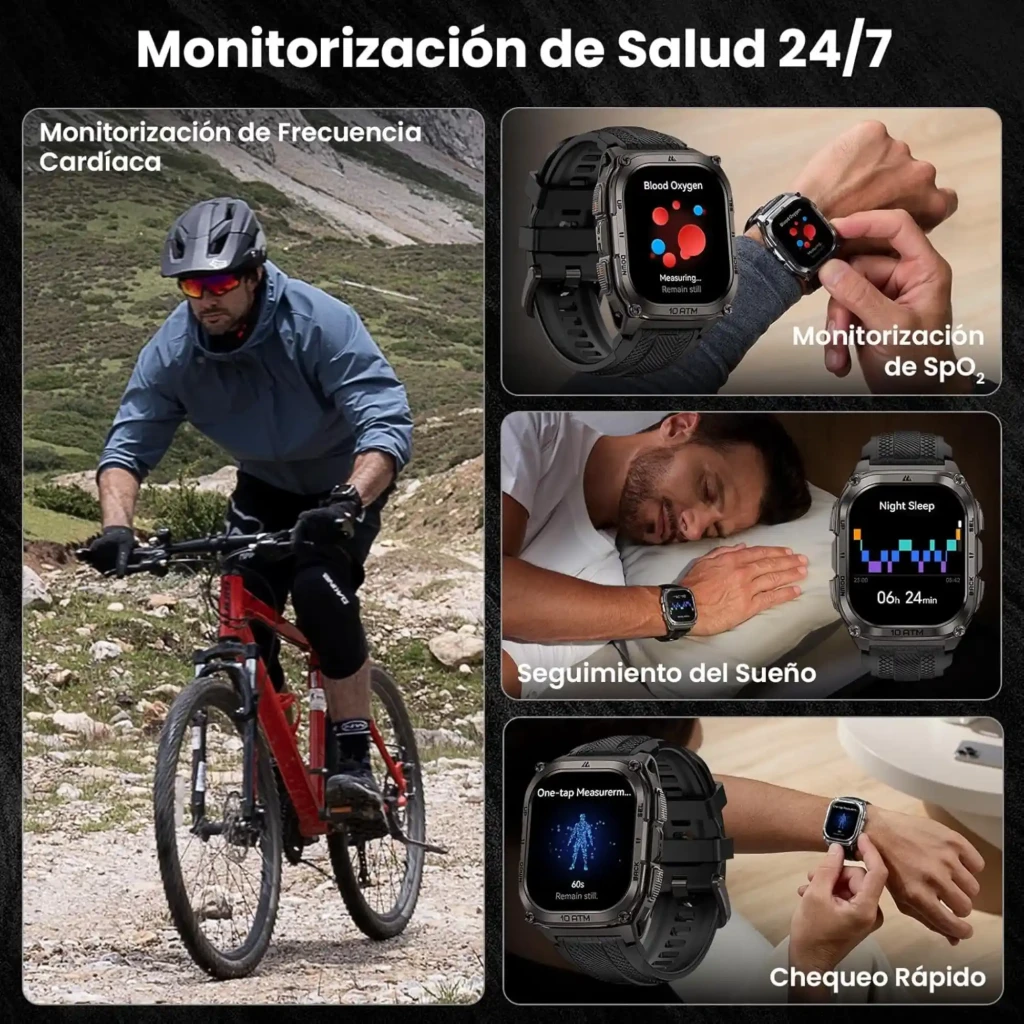 Kospet Tank M4 Special Edition preto com caixa robusta metálica, tela AMOLED 1,96 polegadas, mostrador laranja, pulseira de silicone e pulseira metálica extra - Item9
