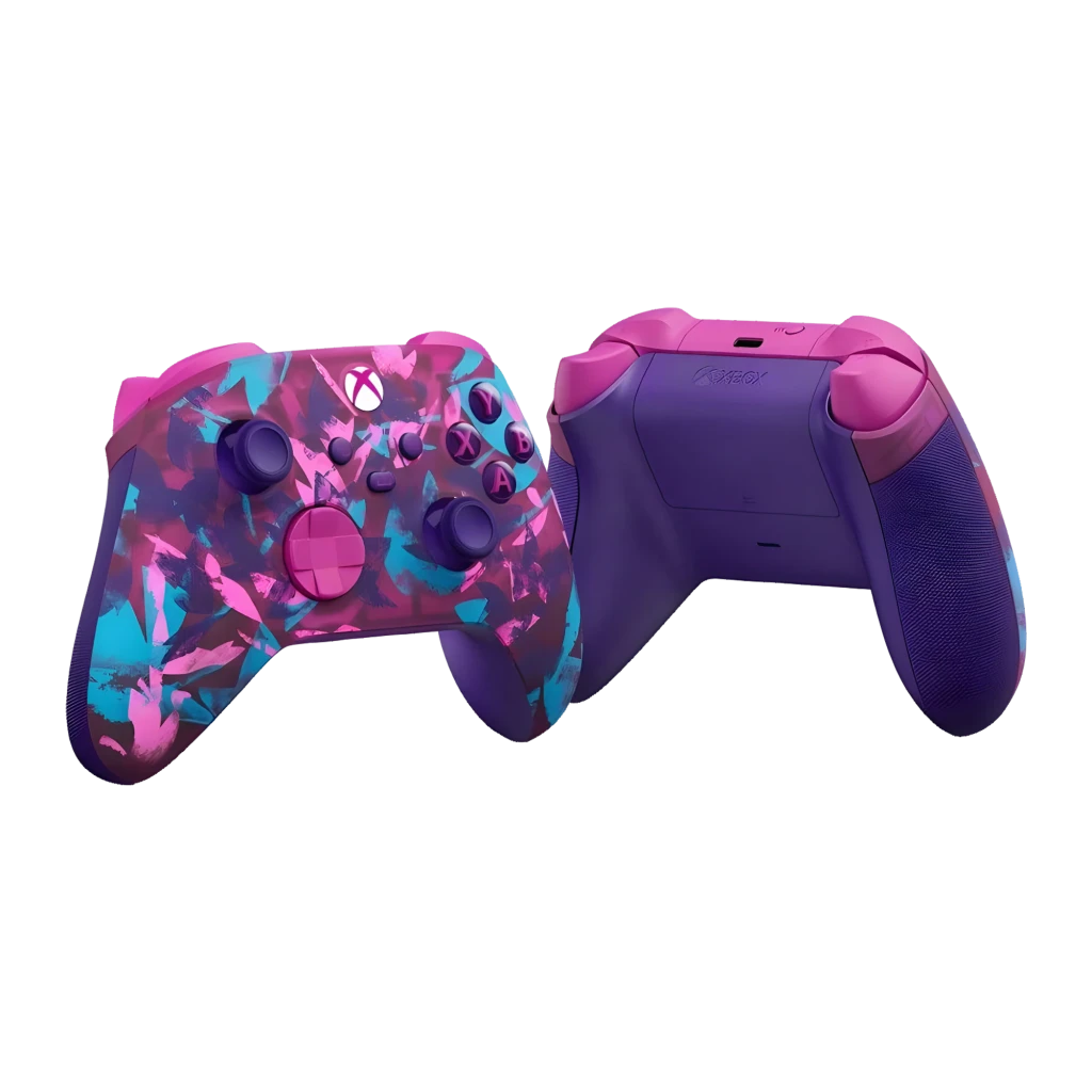 Mando Microsoft Xbox Wireless Controller Breaker Special Edition en fucsia con patrón geométrico azul y morado, botones ABXY morados y cruceta rosa - Ítem5