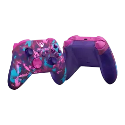 Manette Microsoft Xbox Wireless Controller Breaker Special Edition bicolore violet et rose avec motifs géométriques cyan, sticks et boutons assortis