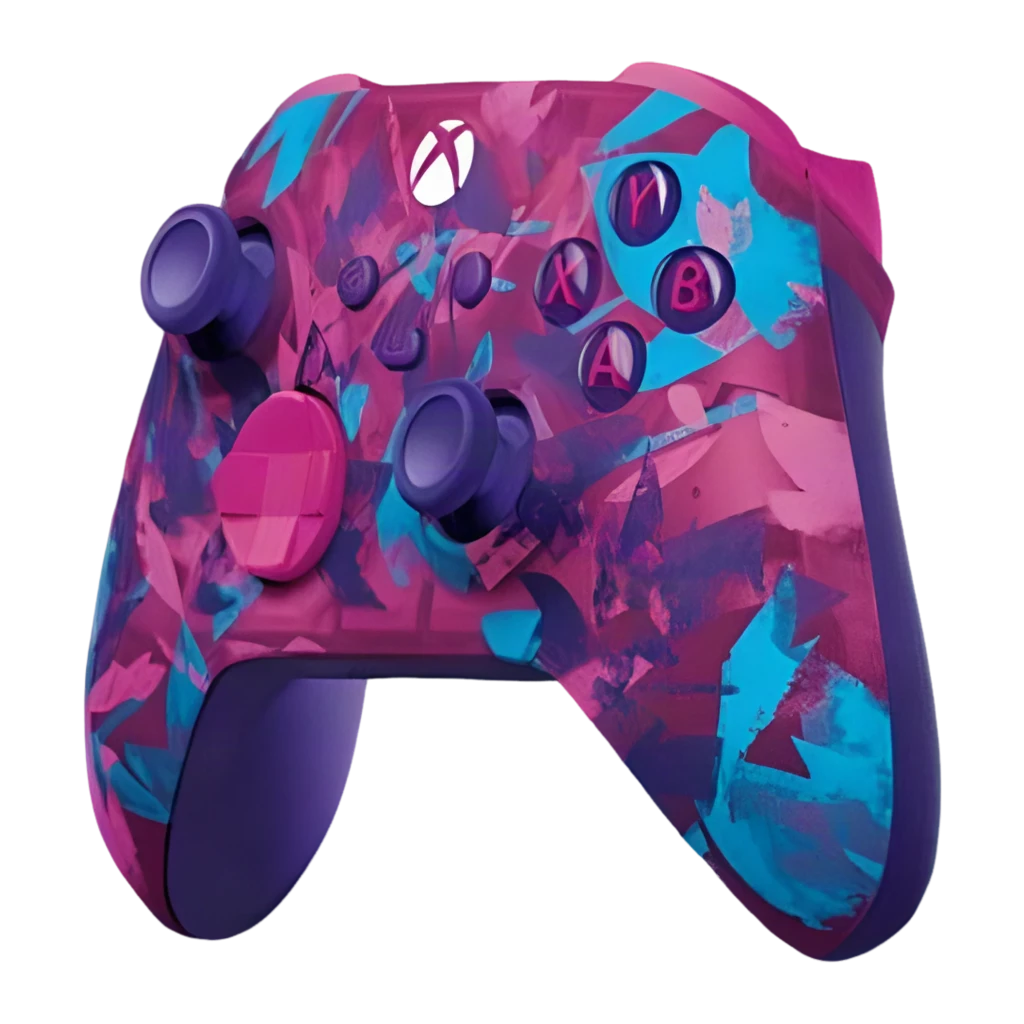 Mando Microsoft Xbox Wireless Controller Breaker Special Edition en fucsia con patrón geométrico azul y morado, botones ABXY morados y cruceta rosa - Ítem2
