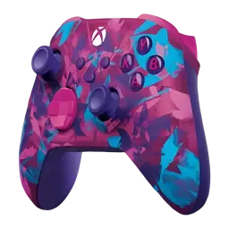 Manette Microsoft Xbox Wireless Controller Breaker Special Edition avec coque rose fuchsia à motifs bleu turquoise, boutons A B X Y assortis et poignées