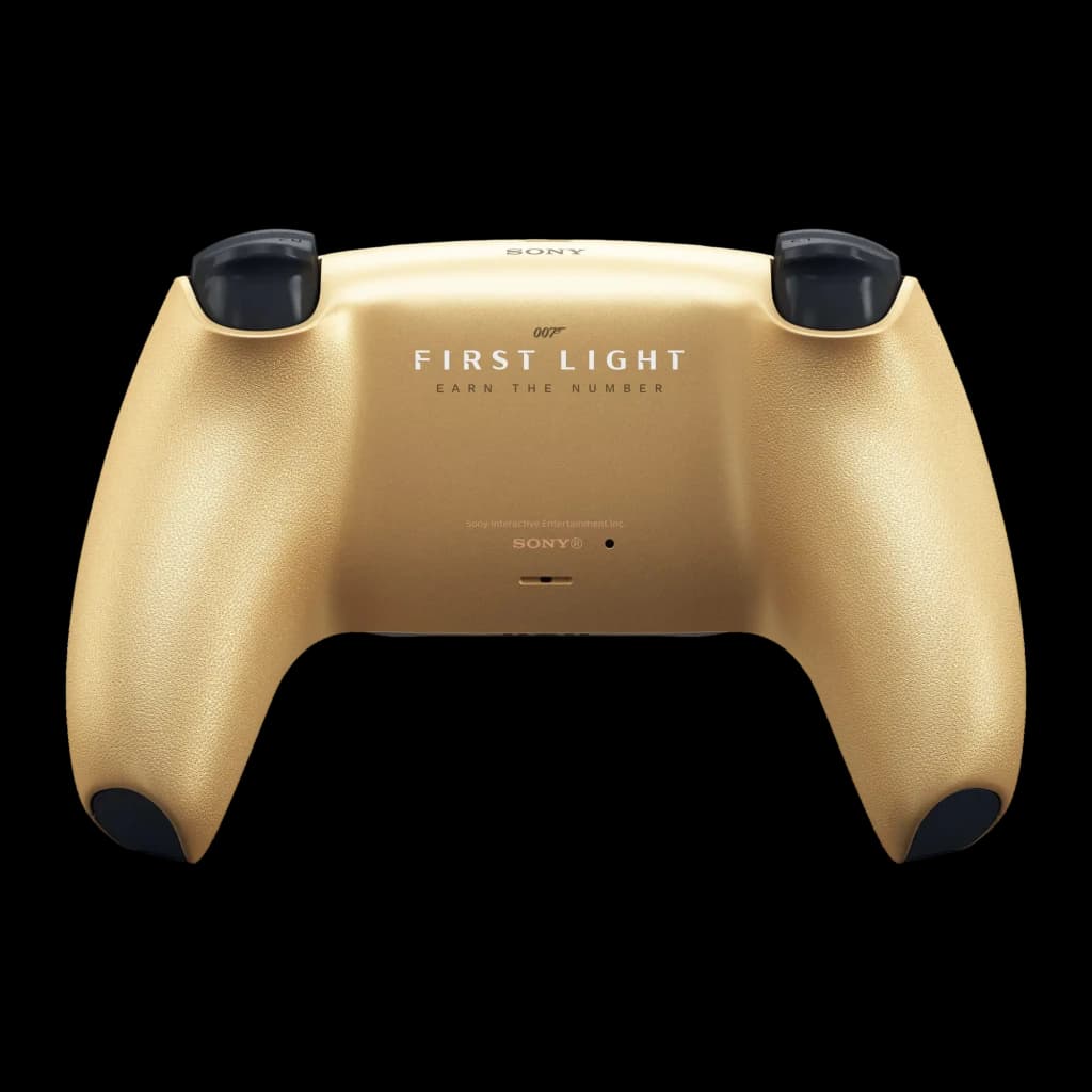 Mando Sony DualSense 007 First Light Edición Limitada Negro/Dorado Inalámbrico, vista trasera: carcasa dorada texturizada