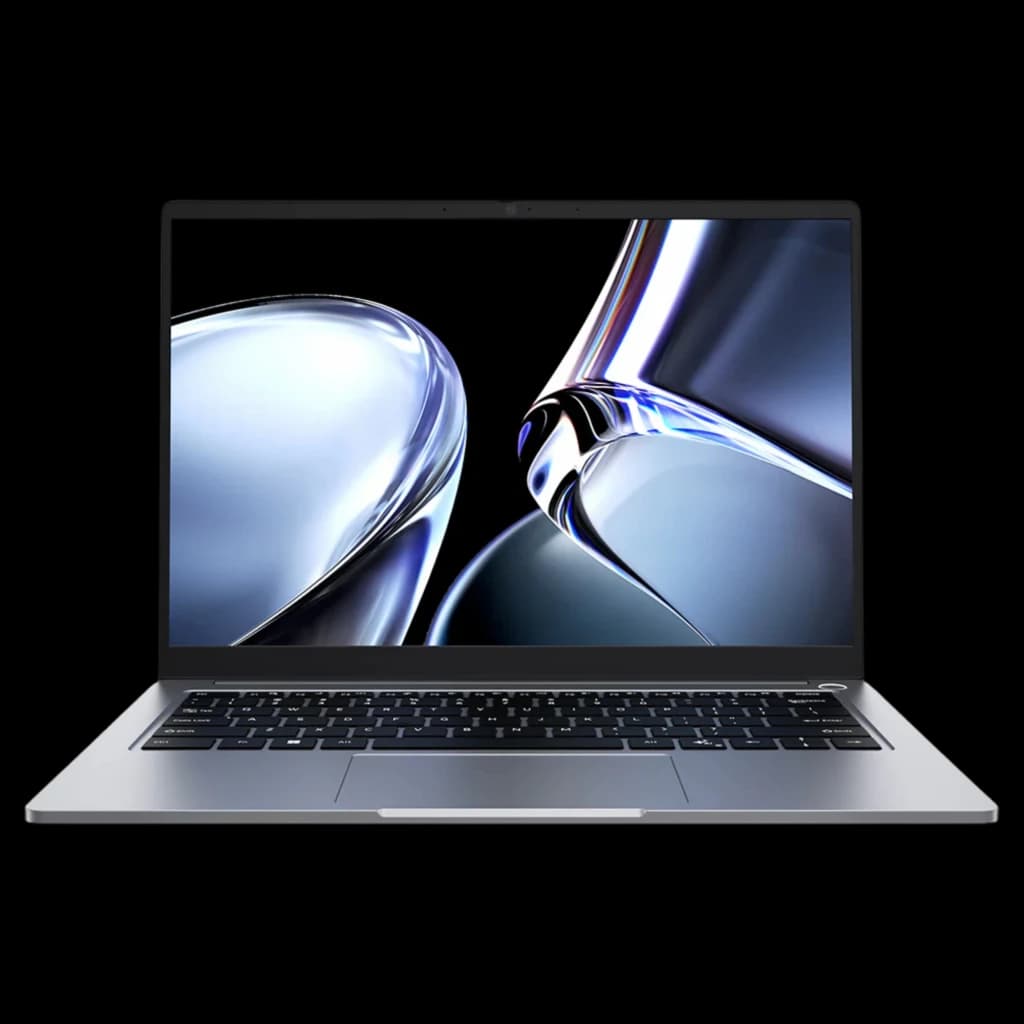 Chuwi CoreBook Air 14 pol em alumínio cinza, tela fina com bordas estreitas, teclado retroiluminado e touchpad amplo; design moderno e minimalista