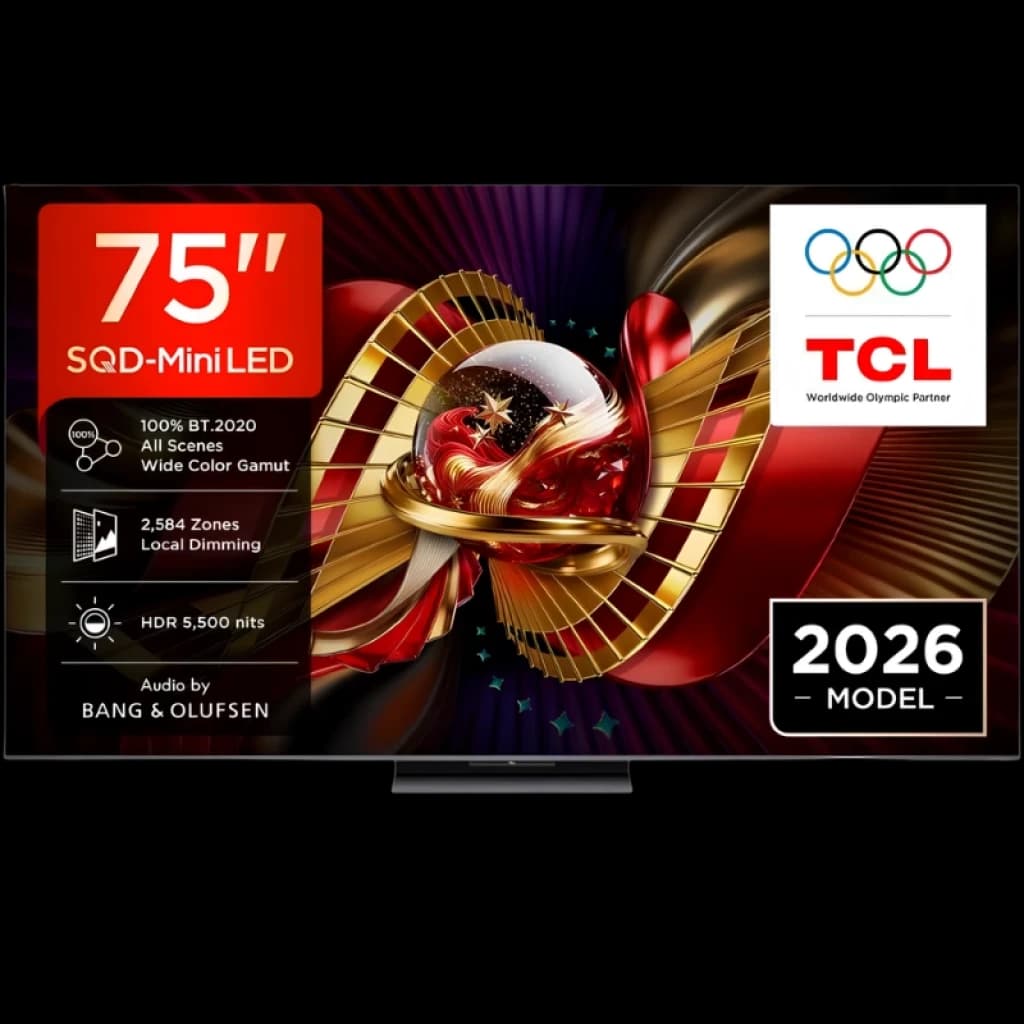TCL 75C8L Smart TV QD‑Mini LED 75 4K AiPQ Pro preta, tela fina com HDR, 4000 nits, 1008 zonas de escurecimento local, amplo gamut e áudio Bang & Olufsen