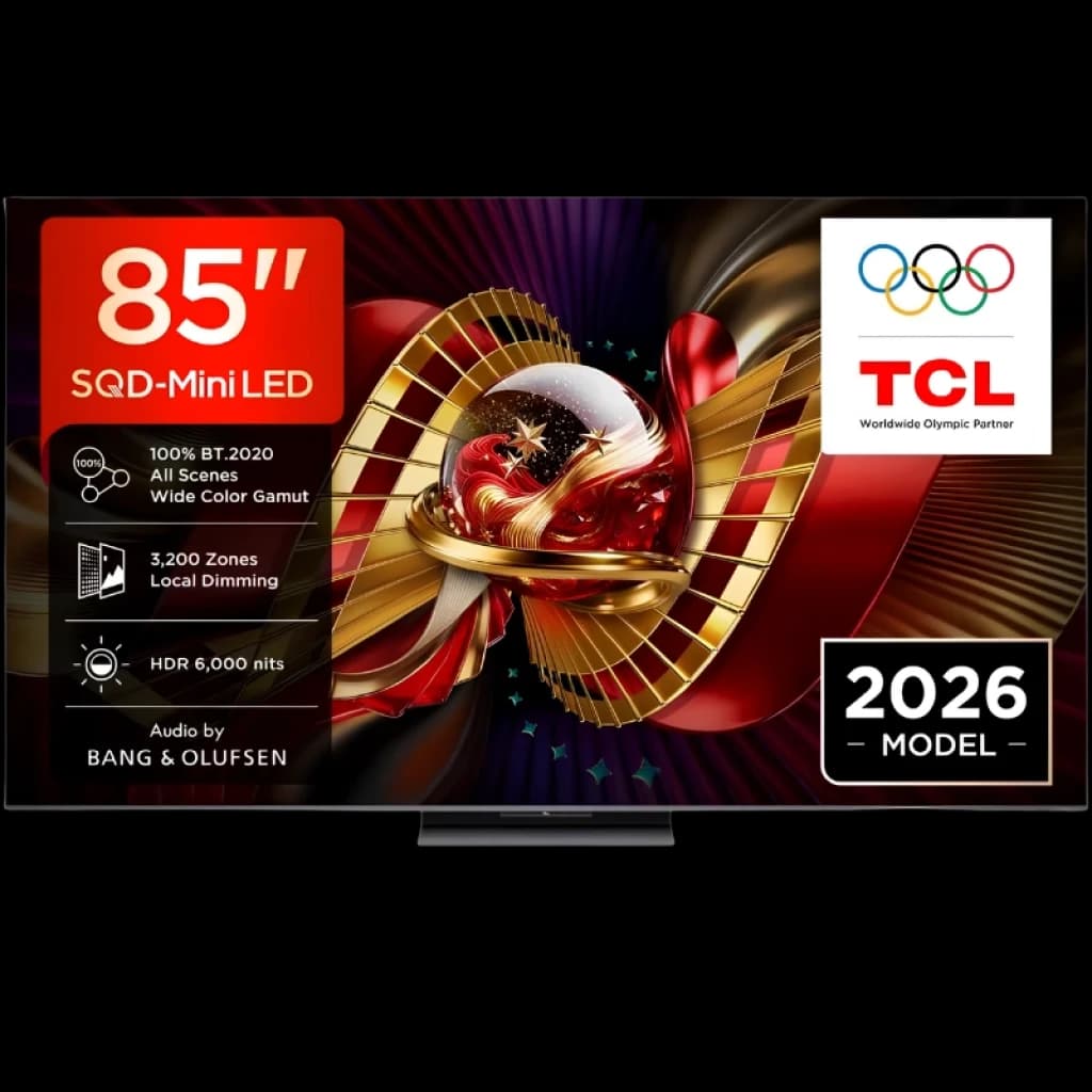 TCL 85C8L Smart TV QD‑Mini LED 85 4K AiPQ Pro preta, tela fina com HDR, 3000 nits, 1008 zonas de escurecimento local, amplo gamut e áudio Bang & Olufsen