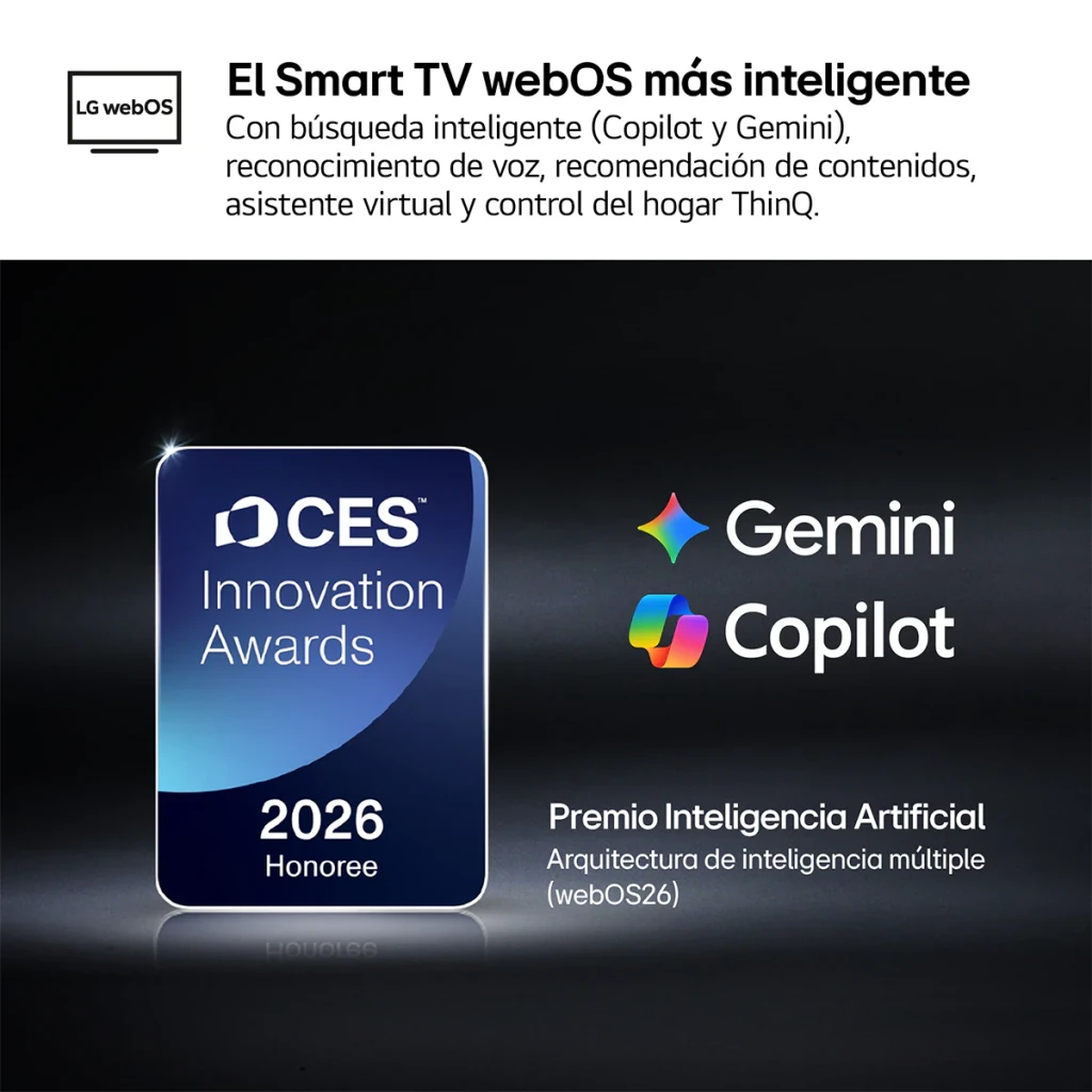 TV LG 32 pouces LED HD WebOS Noir 32LB650B6LA, détail: prix CES Innovation Awards 2026 et intégration Gemini et Copilot