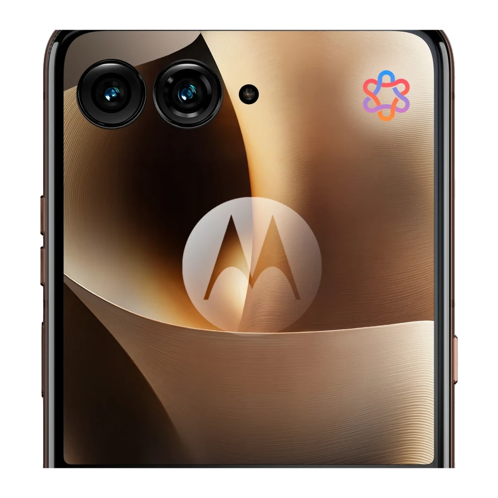 Motorola Razr 70 Ultra 5G en color Cocoa, acabado texturizado marrón, doble cámara trasera y pantalla externa cuadrada con logo Motorola brillante - Ítem3