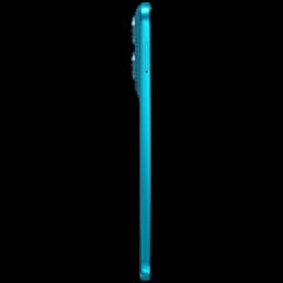 Lateral del Motorola Moto G87 5G en color Blue Atoll, perfil delgado con módulo de cámaras traseras sobresaliente y botón lateral visible