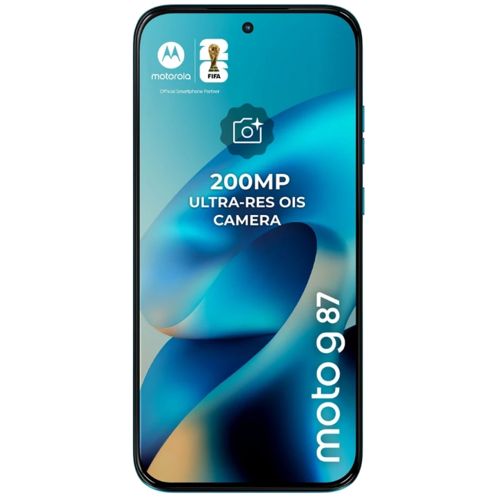 Motorola Moto G87 5G Blue Atoll con pantalla perforada, triple cámara trasera destacada y módulo grande; texto 200 MP en la pantalla, diseño azul mate - Ítem1