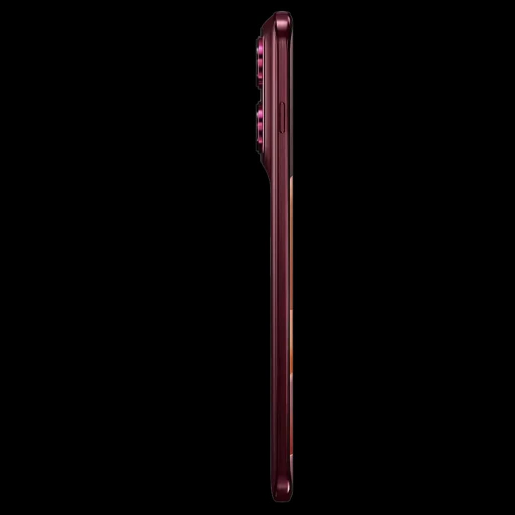 Motorola Edge 70 Pro 5G en color Zinfandel, perfil ultradelgado con módulo de cámaras sobresaliente y botón lateral; acabado metálico brillante