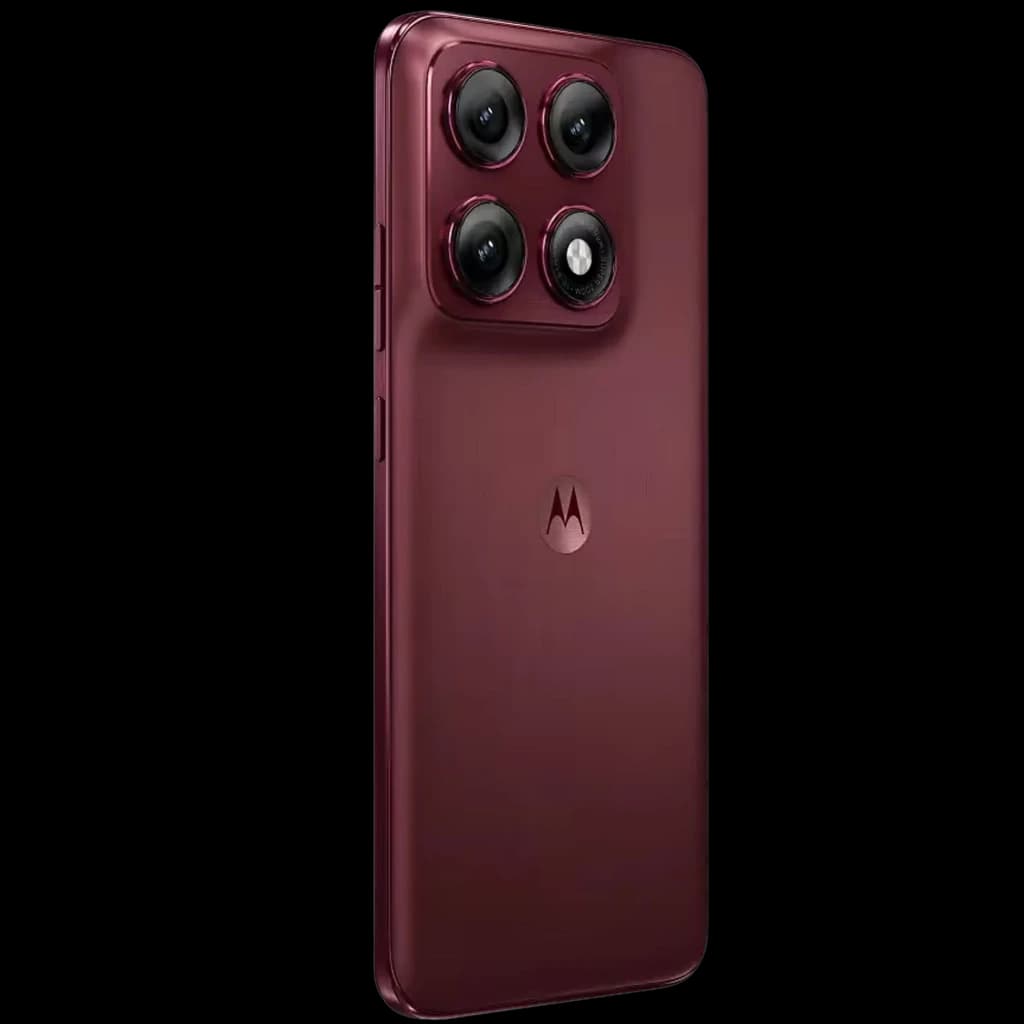 Smartphone Motorola Edge 70 Pro 5G color Zinfandel, acabado mate y módulo cuadrado con cuatro lentes traseras prominentes y bordes curvos elegantes