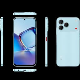ZTE Blade V80 Vita 4G Cyan con pantalla 120Hz casi sin bordes, cámara triple trasera con flash, perforación frontal centrada y cuerpo delgado con USB-C