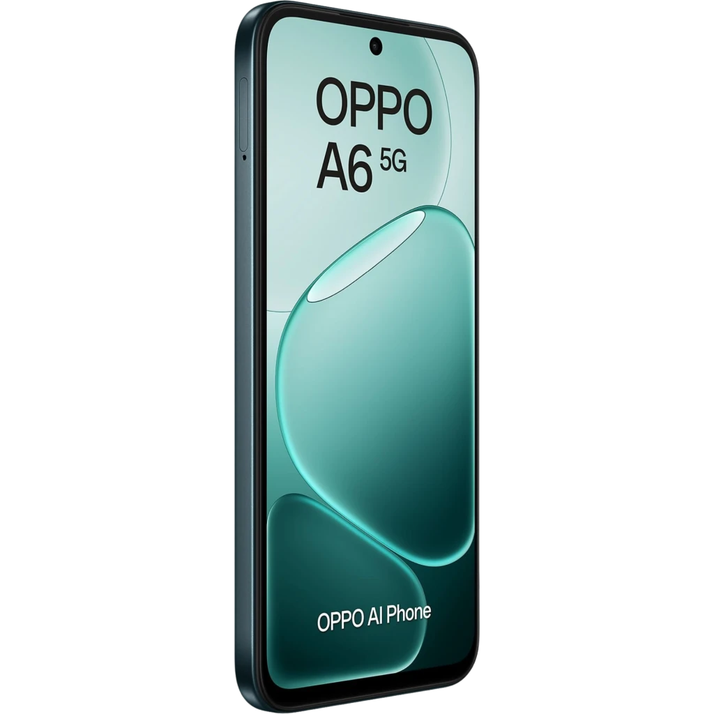 OPPO A6 5G 256 GB Negro, pantalla amplia con biseles finos, doble cámara trasera con anillos destacados, frontal con agujero para la cámara, diseño elegante - Ítem2