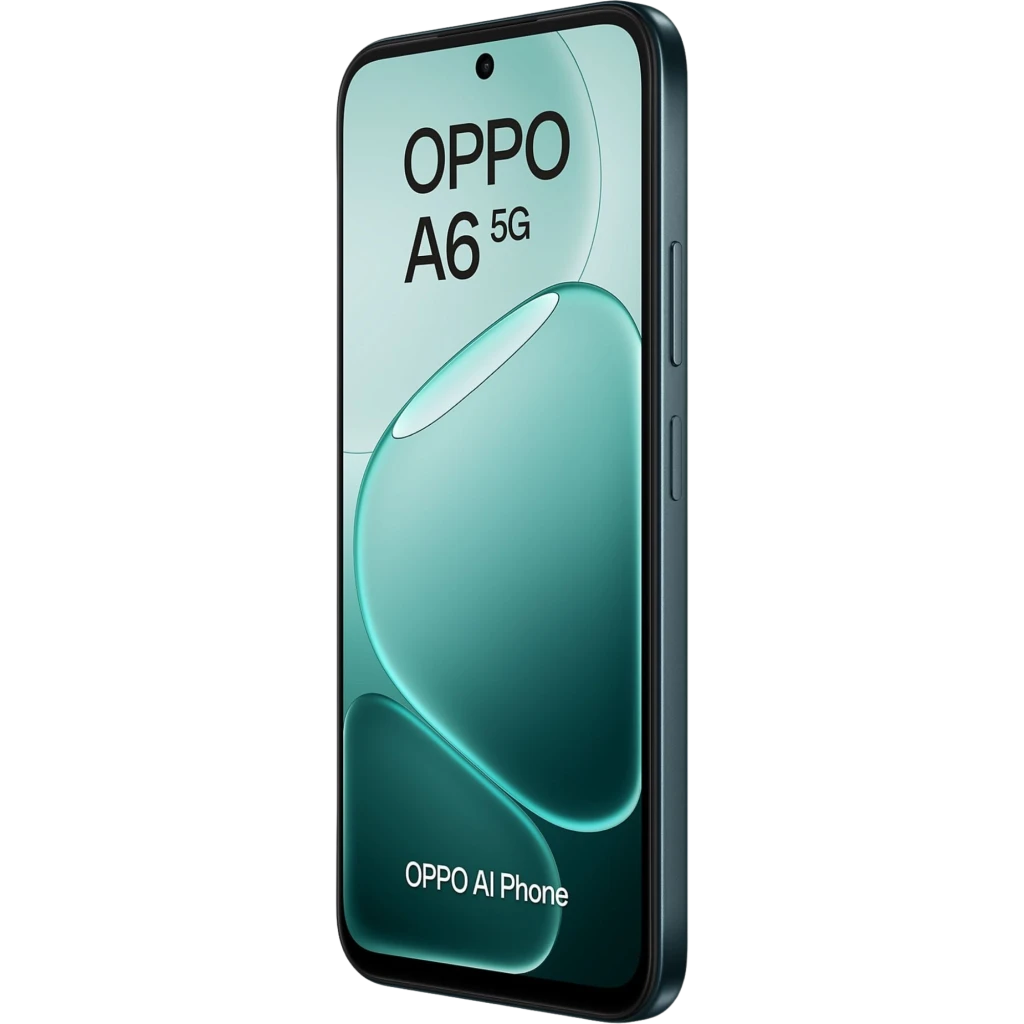 OPPO A6 5G 256 GB Negro, pantalla amplia con biseles finos, doble cámara trasera con anillos destacados, frontal con agujero para la cámara, diseño elegante - Ítem3