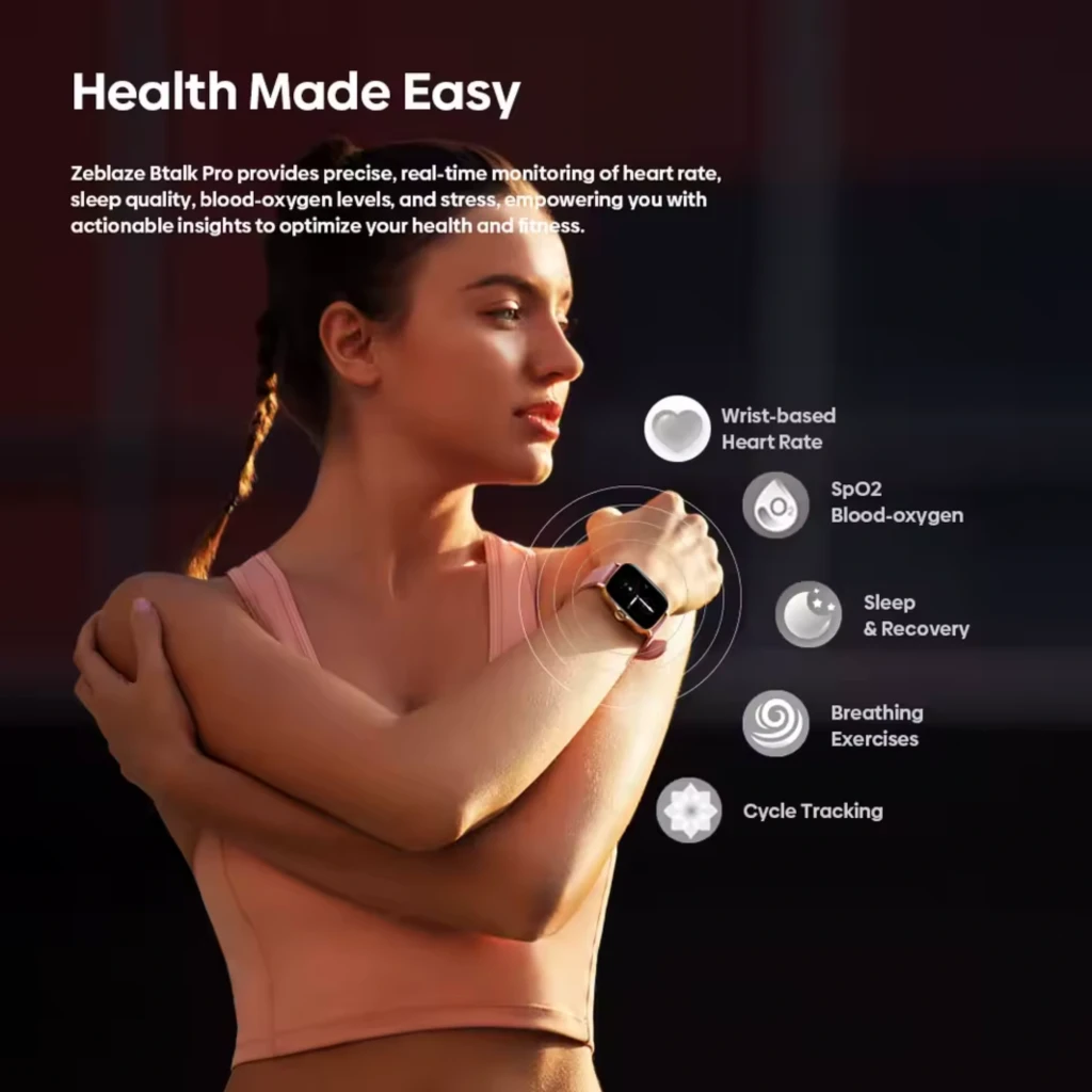 Relógio inteligente dourado com caixa retangular, ecrã AMOLED 1,43 pol, mostrador preto com contadores, coroa lateral e bracelete rosa suave IP68 - Item2
