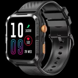 Blackview W10 Pro Smartwatch preto com caixa retangular, tela colorida grande, botões laterais dourado e laranja, pulseira silicone, mostrador fitness IP68