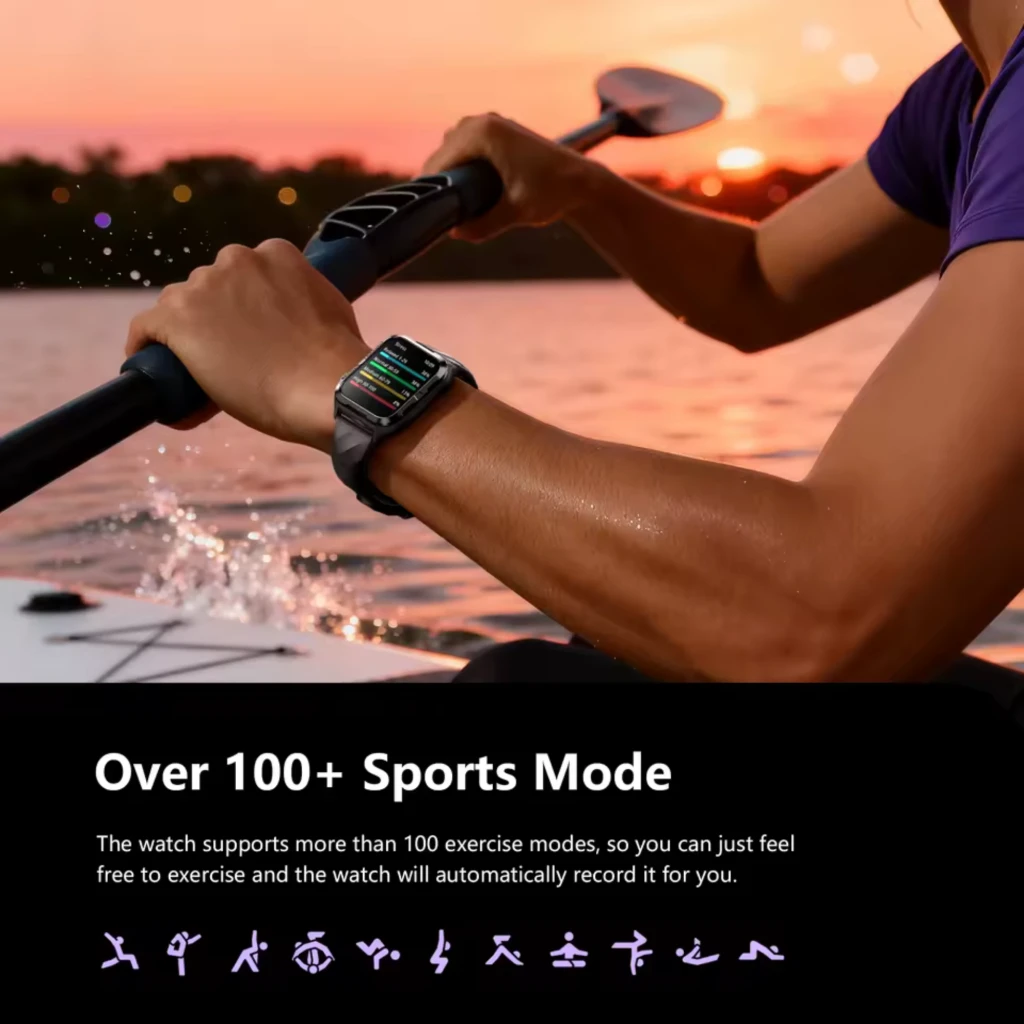 Blackview W10 Pro smartwatch rosa com caixa dourada, tela grande colorida com mostrador artístico, pulseira silicone ajustável, design robusto IP68 - Item5