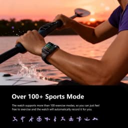 Blackview W10 Pro Smartwatch rosa com tela retangular, mostrador esportivo colorido, pulseira silicone, resistente IP68, até 11 dias de bateria, 100+ modos