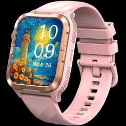 Blackview W10 Pro smartwatch rosa com caixa dourada, tela grande colorida com mostrador artístico, pulseira silicone ajustável, design robusto IP68