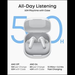 Estojo e earbuds pretos Soundcore P31i com hastes curtas, formato intra-auricular, estojo compacto com tampa articulada e indicador frontal discreto