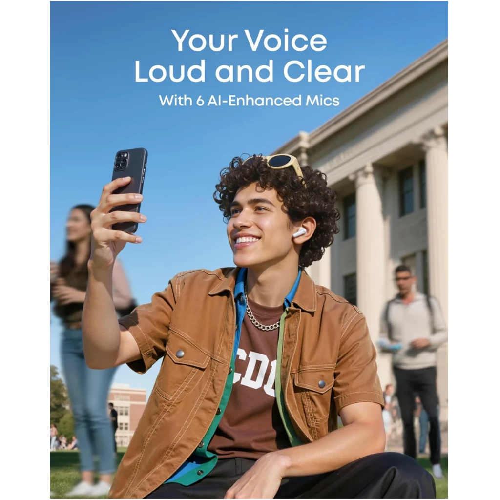 Fones Soundcore P31i pretos com estojo compacto, hastes brilhantes e auriculares intra auriculares. Design elegante, acabamento fosco no case. - Item5