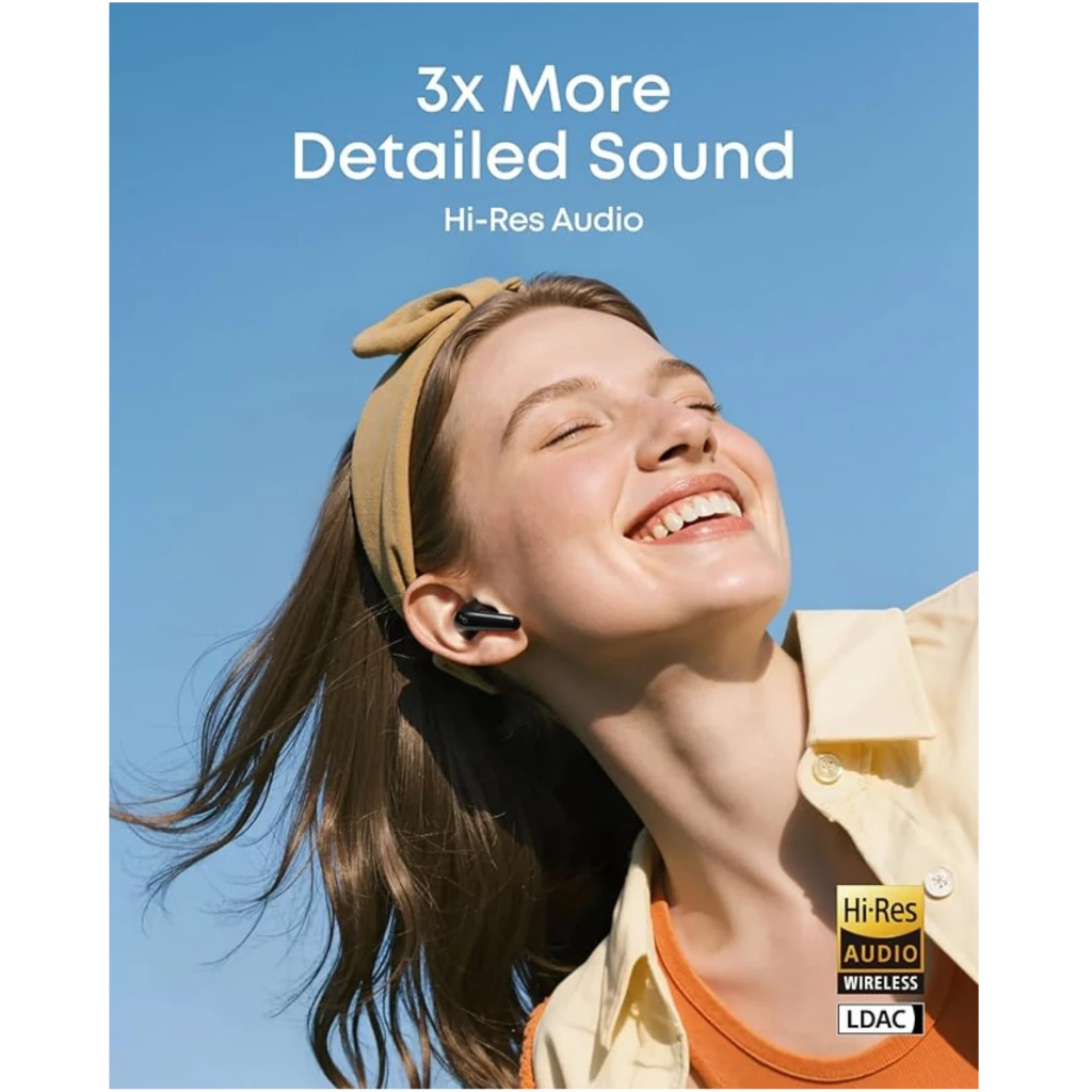 Fones Soundcore P31i pretos com estojo compacto, hastes brilhantes e auriculares intra auriculares. Design elegante, acabamento fosco no case. - Item4