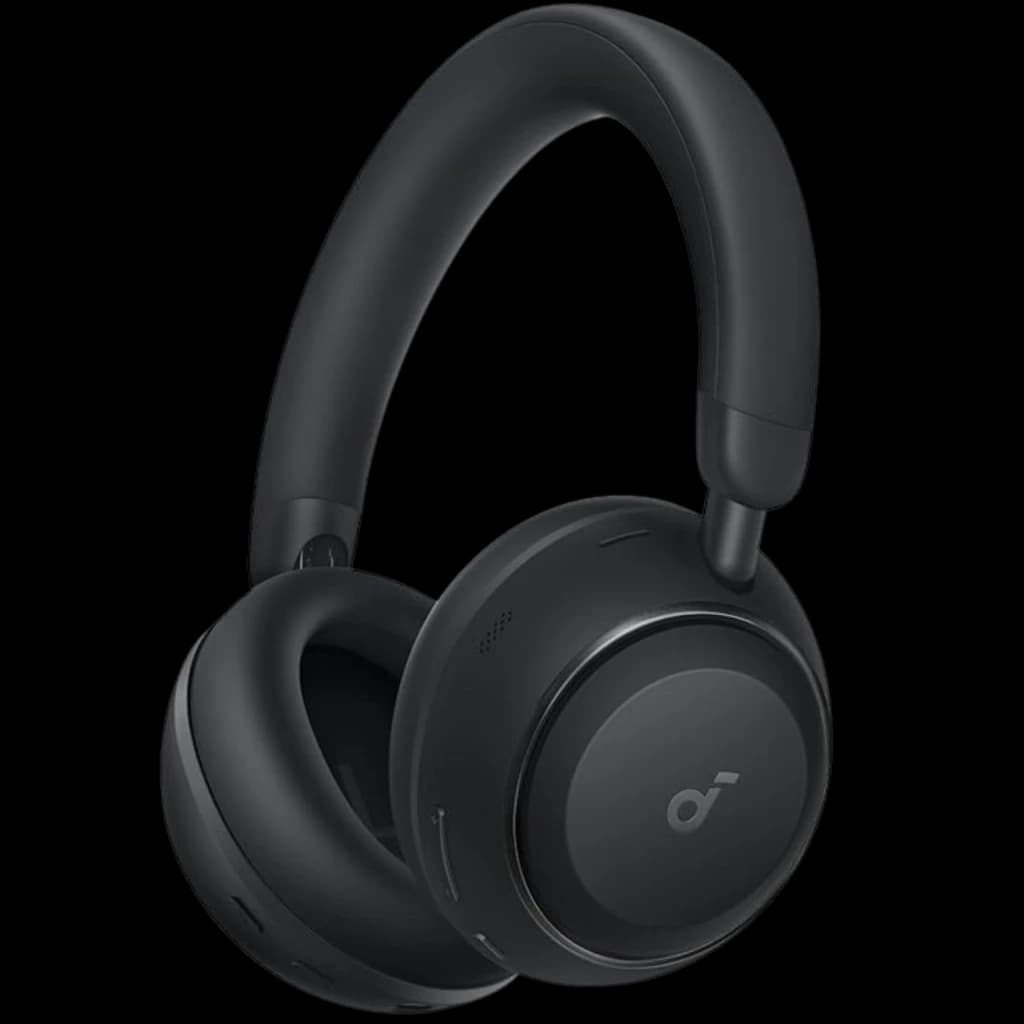 Headphone preto Soundcore Space 2 Bluetooth ANC Hi-Res, over-ear, conchas arredondadas foscas, arco acolchado, logo lateral, design moderno e robusto.