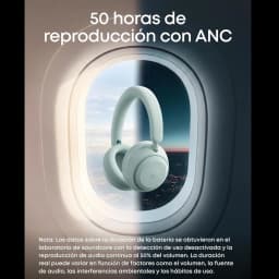 Soundcore Space 2 Bluetooth ANC Hi-Res 70 h Black em fones over-ear pretos com almofadas macias, diadema acolchoada e design moderno vistos em janela de avião