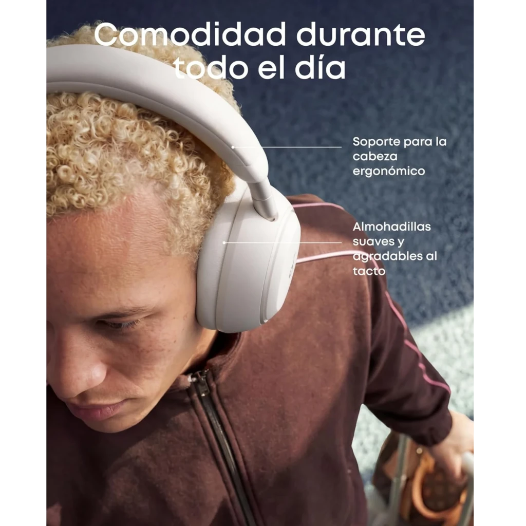 Headphone preto Soundcore Space 2 Bluetooth ANC Hi-Res, over-ear, conchas arredondadas foscas, arco acolchado, logo lateral, design moderno e robusto. - Item3
