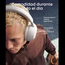 Soundcore Space 2 Bluetooth ANC Hi-Res 70 h Black em uso; headset over-ear preto com arco ergonômico e almofadas grandes macias e confortáveis
