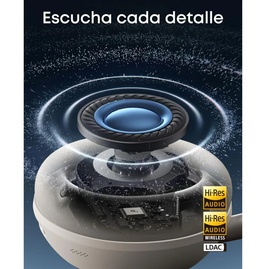 Headphone preto Soundcore Space 2 Bluetooth ANC Hi-Res, over-ear, conchas arredondadas foscas, arco acolchado, logo lateral, design moderno e robusto. - Item5