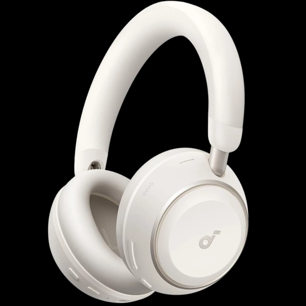 Soundcore Space 2 Bluetooth ANC Hi-Res 70 h White, fones over-ear brancos com arco acolchoado, conchas ovais, acabamento fosco e detalhes metálicos sutis