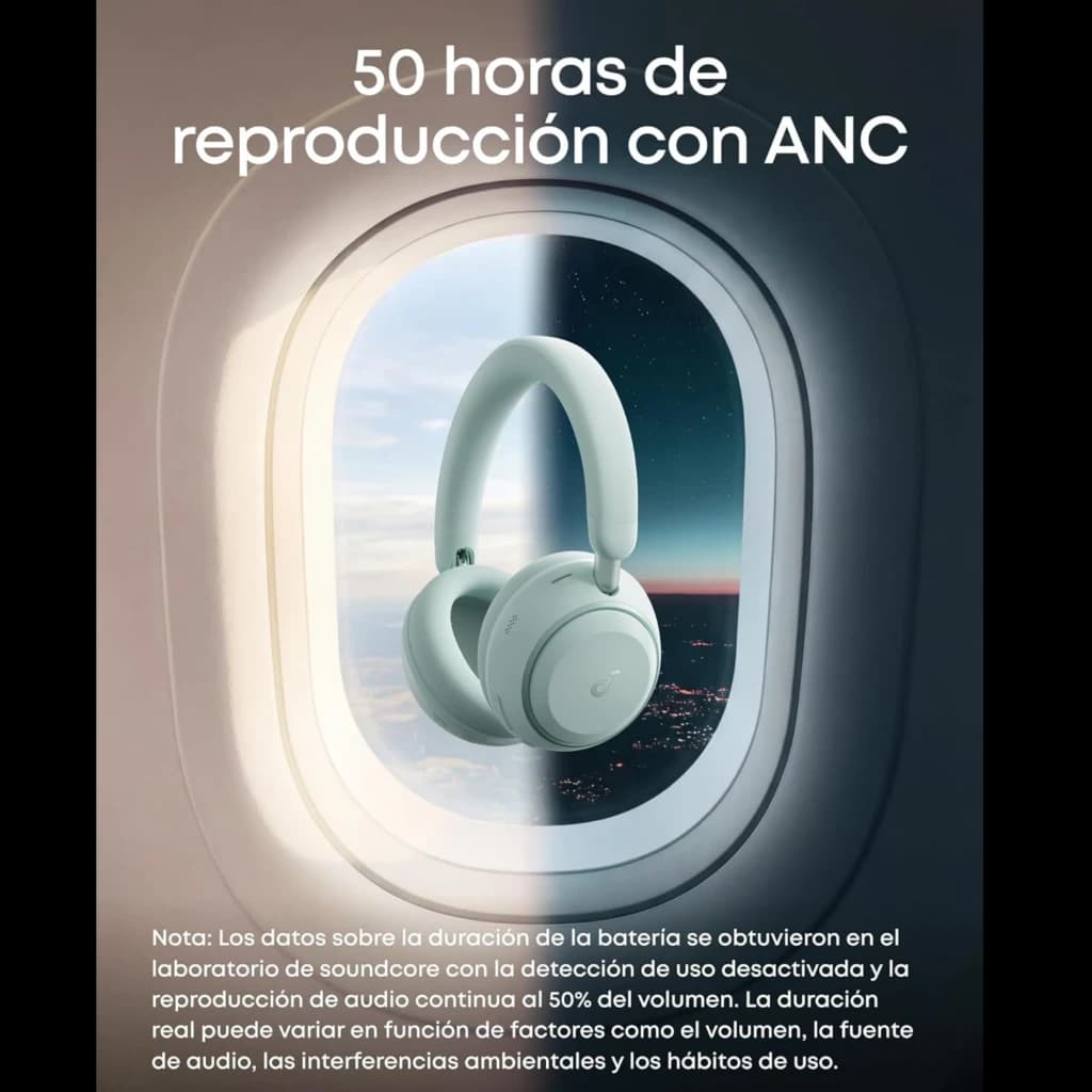 Fones Soundcore Space 2 em verde Seafoam, over-ear com ANC, design acolchoado e hastes ajustáveis, botões laterais e construção moderna e elegante