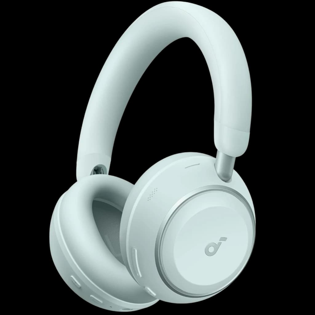 Fones Soundcore Space 2 Bluetooth ANC Hi‑Res, cor verde Seafoam, design over‑ear acolchoado, conchas circulares com logo, acabamento fosco elegante