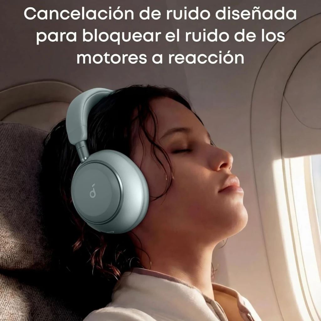 Fones Soundcore Space 2 Bluetooth ANC Hi‑Res, cor verde Seafoam, design over‑ear acolchoado, conchas circulares com logo, acabamento fosco elegante - Item5