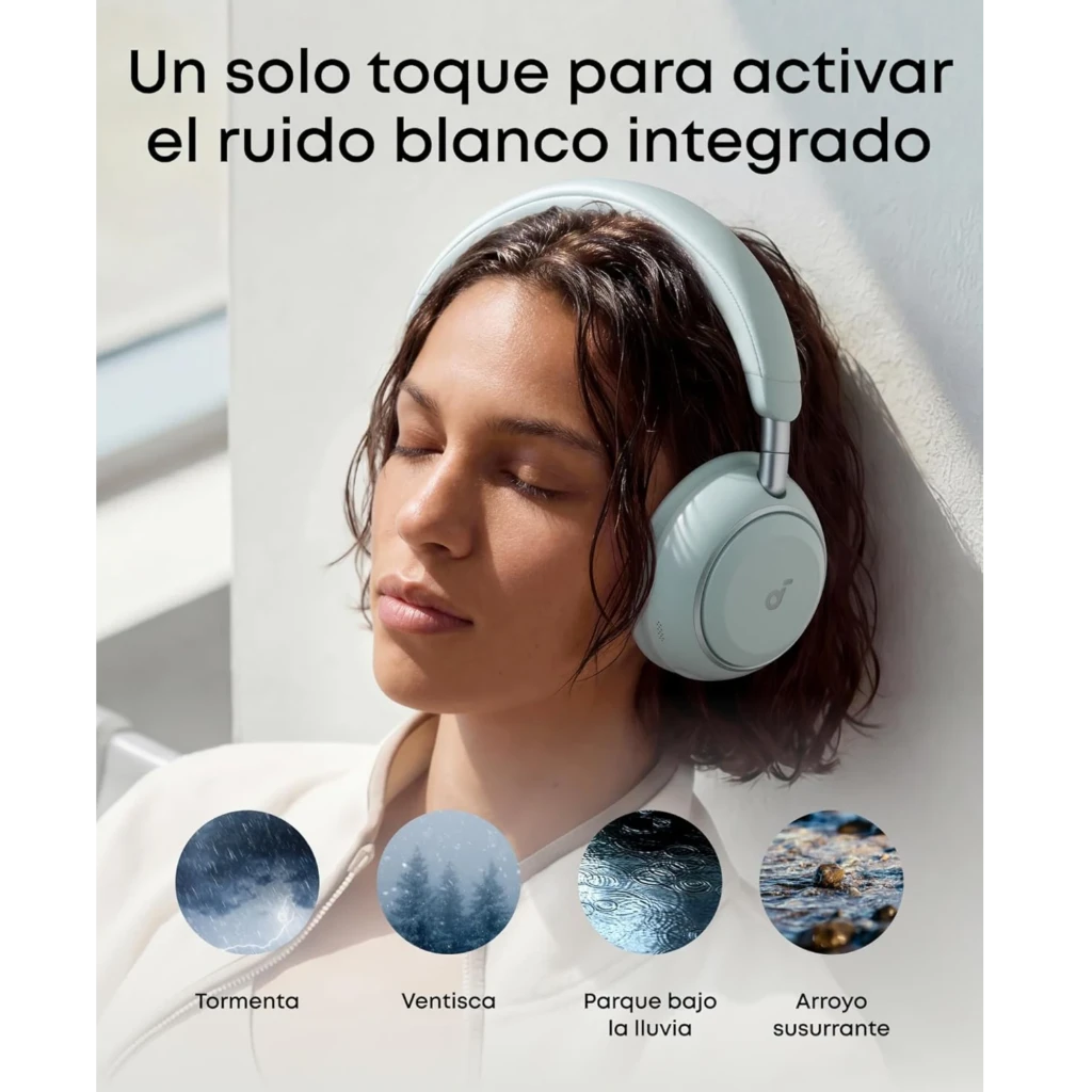 Fones Soundcore Space 2 Bluetooth ANC Hi‑Res, cor verde Seafoam, design over‑ear acolchoado, conchas circulares com logo, acabamento fosco elegante - Item1
