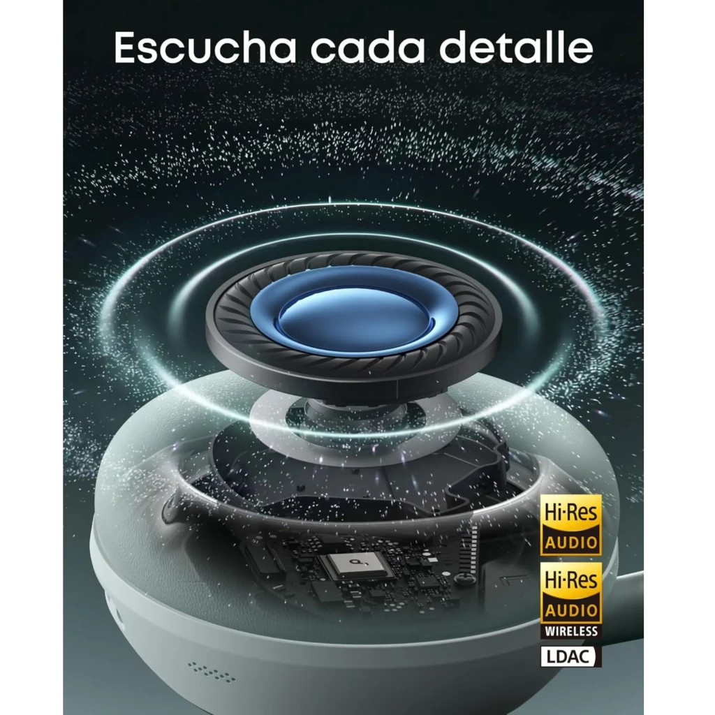 Fones Soundcore Space 2 Bluetooth ANC Hi‑Res, cor verde Seafoam, design over‑ear acolchoado, conchas circulares com logo, acabamento fosco elegante - Item3