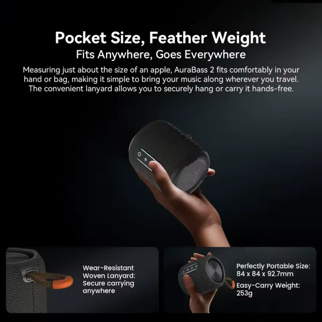 Blackview AuraBass 2 enceinte compacte noire 10 W avec tissu maillé, panneau tactile central avec LED RVB verticales, boutons plus lecture et alimentation - Ítem4