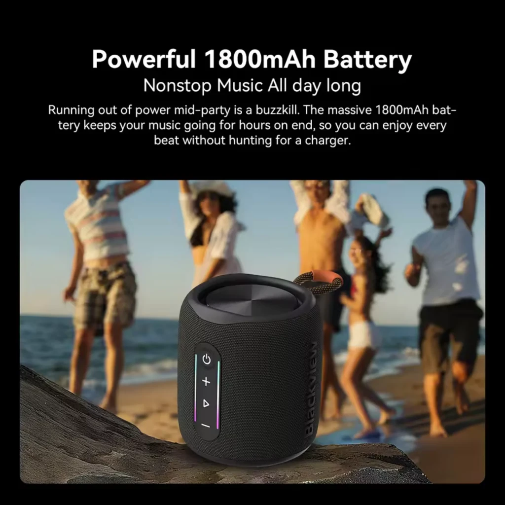Blackview AuraBass 2 enceinte compacte noire 10 W avec tissu maillé, panneau tactile central avec LED RVB verticales, boutons plus lecture et alimentation - Ítem1